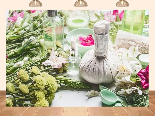 10x5ft Fabric Calming Floral Spa and Skincare Backdrop Relaxing Wellness Background for Bathroom Spa Day Self Care Event Party Decorations Beauty Photo Shoot Studio Props - size: 10x5ft