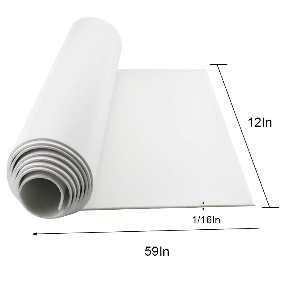 DGSL Neoprene Adhesive Foam Sheets, 12'' W x 59'' L x 1/16'' Thick Sponge Self Adhesive Rubber Padding Sheet Closed Cell Foam Sheet Roll for DIY, Multi-Function Soundproof Rubber Mat, White