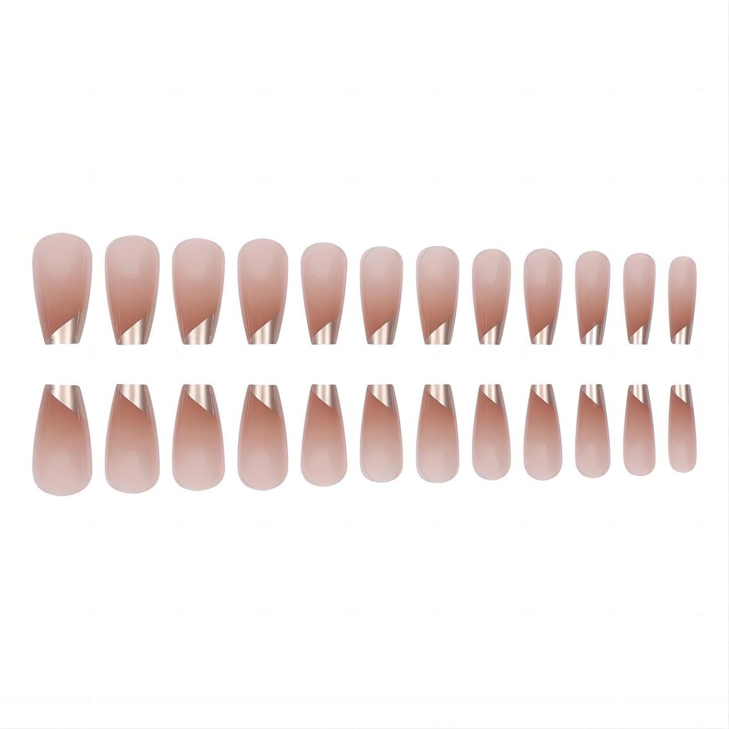 RUOKEXIN Medium Press on Nails Coffin Fake Nails with Designs Nude Gradient Acrylic False Nails with Glue French Gold Tip Artificial Nails Glossy Fake Fingernails Stick on Nails for Women 24Pcs