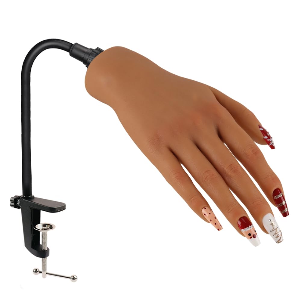 Nail Pratice Training Hand for Acrylic Nails with Stand Bracket,Soft Silicone Maniquin Hand, Flexible Bendable Nail Practice Fake Hand for Nails Art Practice Tool