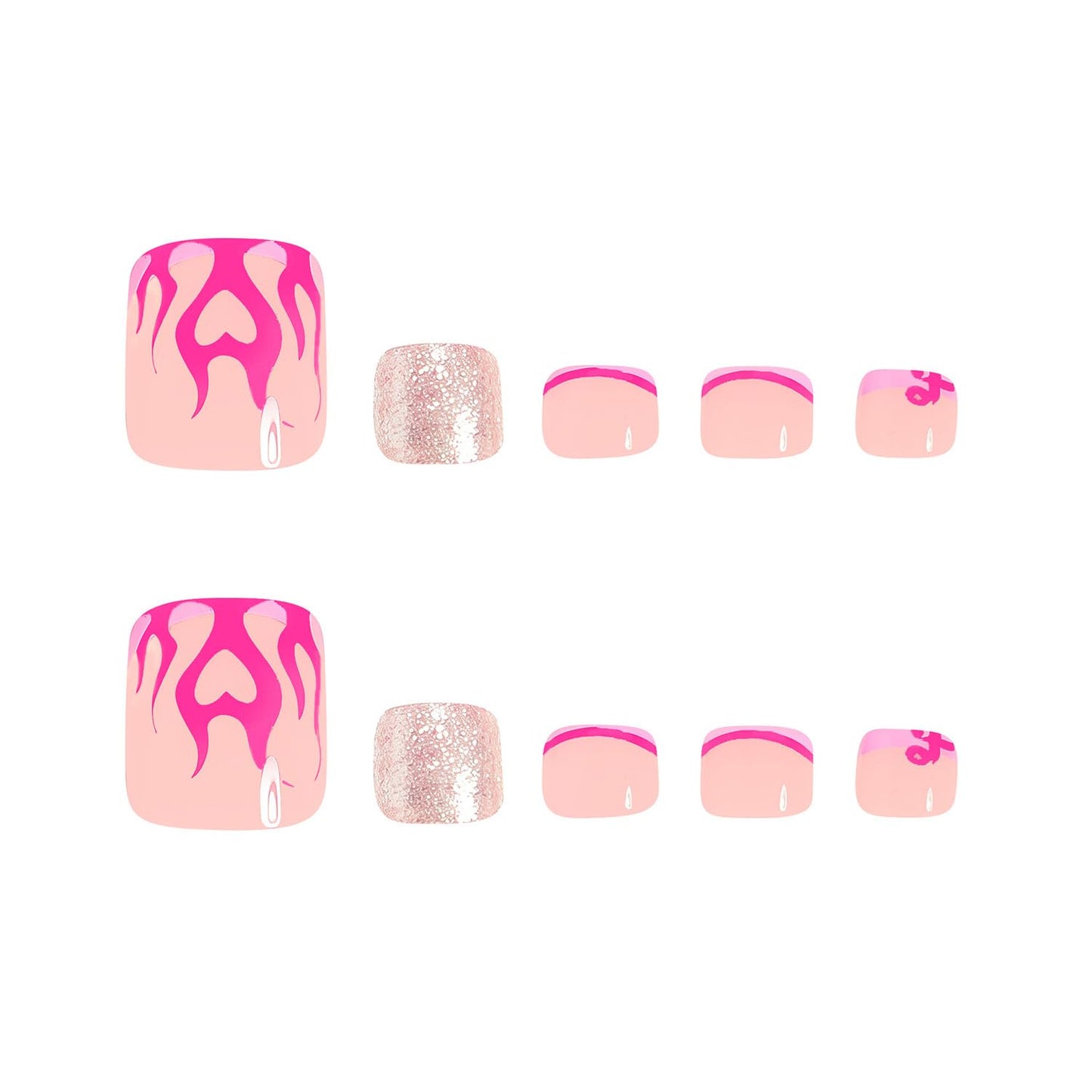 FIEONCIY 24pcs Press-on Square Acrylic False Nails Set with Glue, Pink French & Flame Designs, Spring & Summer, Full Cover Nails, Women's DIY Manicure