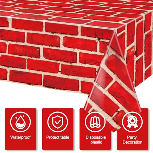 Tiamon 6 Pcs 108 x 54 Inch Red Brick Tablecloths Brick Sheet Table Cover Bricks Stone Wall Backdrop for Christmas Holiday Party Fireplaces Chimneys Decorations Photography Supplies