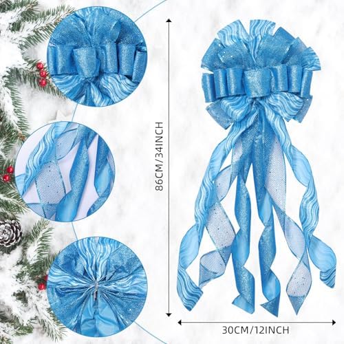 Syhood 13 Pcs Christmas Bow Tree Topper Set Blue