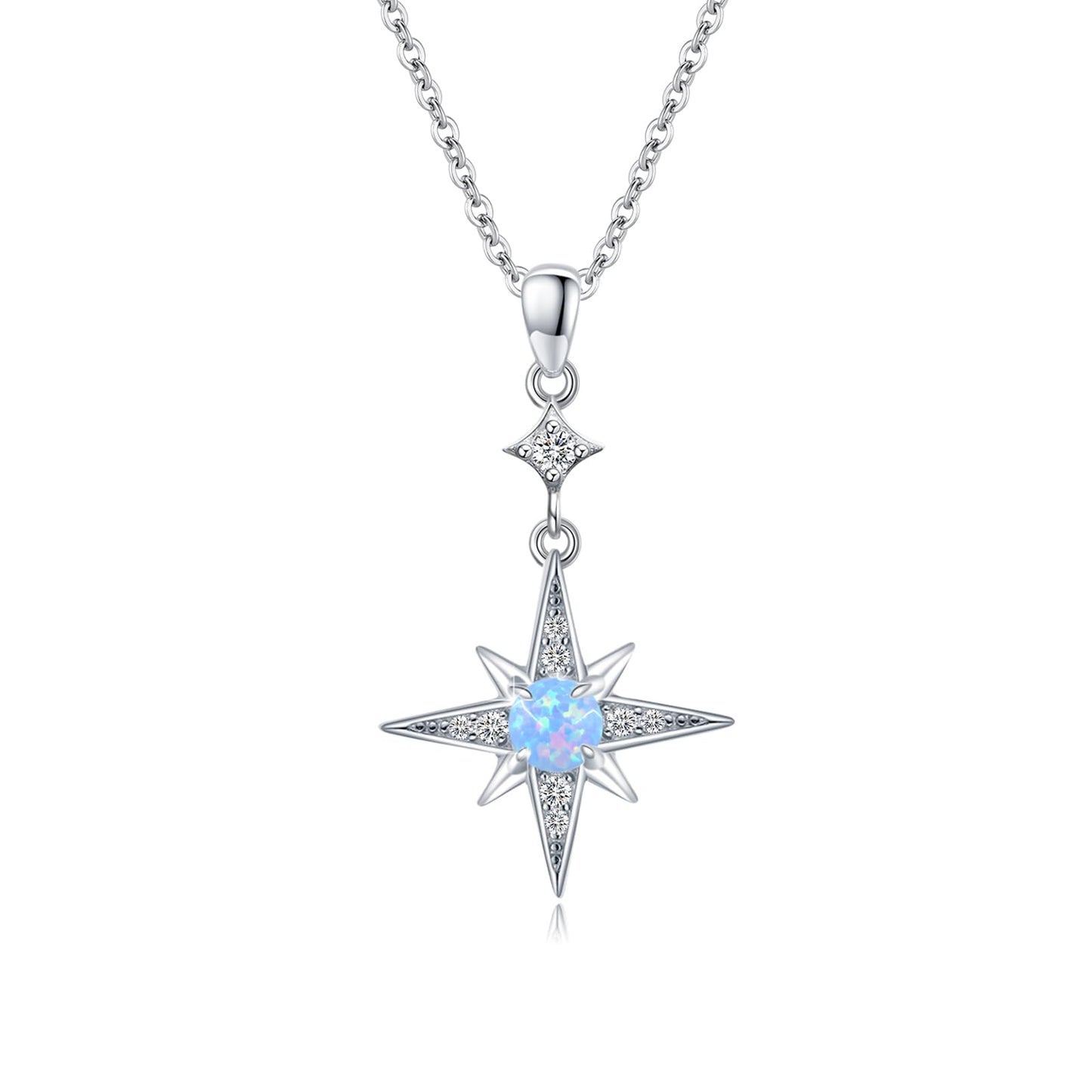 Sterling Silver North Star Necklace with Blue Opal Star Pendant - Women's Gift
