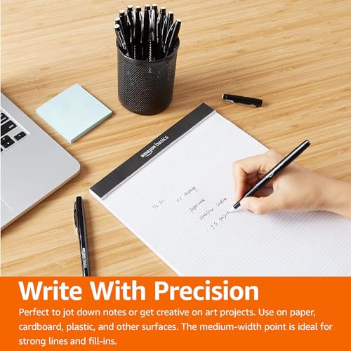 Amazon Basics Felt Tip Marker Pens, Black, Smooth Writing, for Writing, Drawing, Journaling and Note Taking, 24-Pack