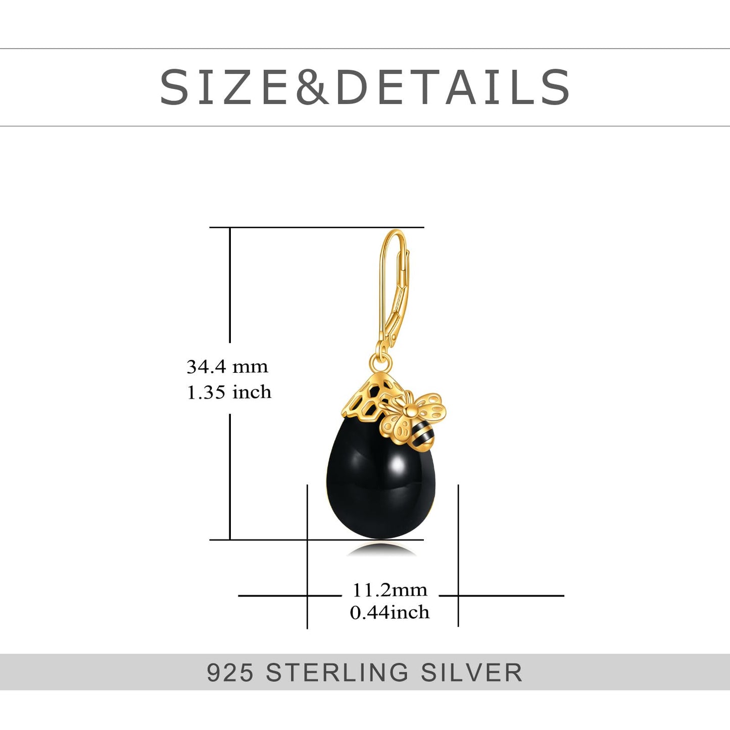 TIGERRIDER Bee 925 Sterling Silver French Clasp Earrings Obsidian Pendant Jewelry Gift for Women