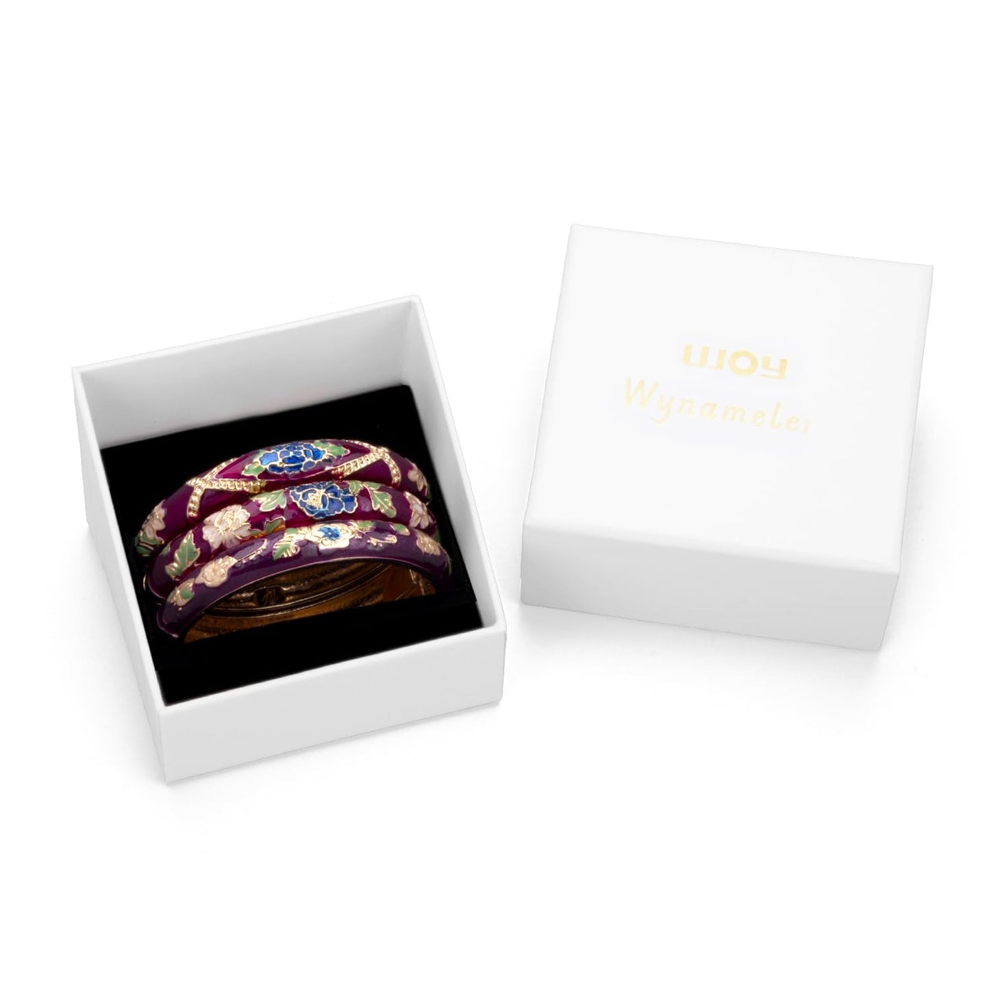 UJOY Womens Multi-Colors Cloisonne Bracelet Gold Plated Flower Enameled Hinged Cuff Bangles Jewelry Gift 55A-3PCS Purple