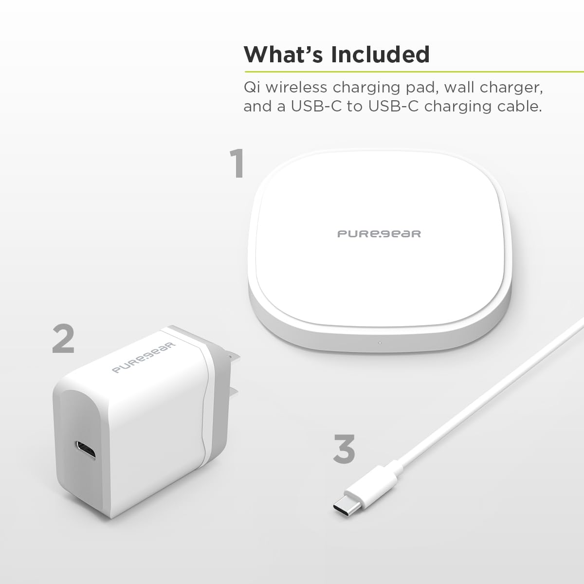 PureGear 15W Qi-Certified Fast Wireless Charging Pad for iPhone 17/17Pro/17ProMax/16/15/14/13/12, Galaxy S25 S24 S23 S22 & More Qi Enable Devices Include AC Adapter, 4Ft USBC Cable(Lifetime Coverage)