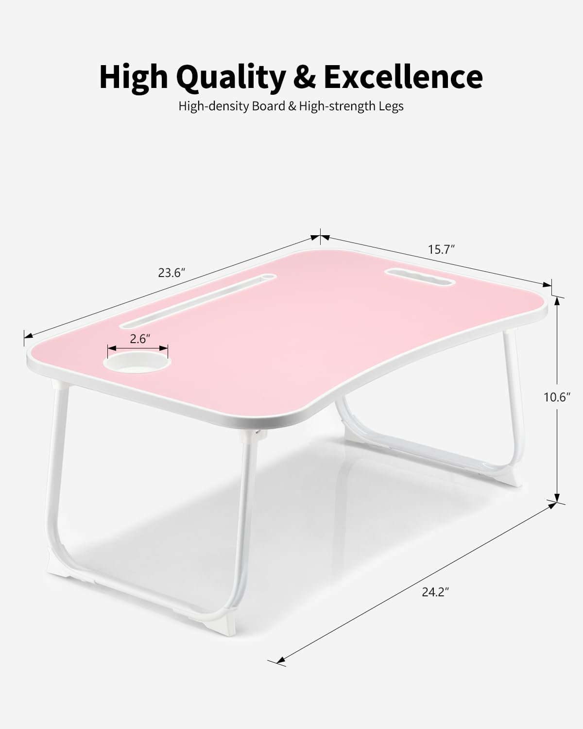 VIFOCAE Foldable Lap Desk, Laptop Bed Desk, Portable Lap Table, Laptop Bed Table with Cup Holder & Tablet Slot & Lifting Handle for Working Writing Drawing & Eating - Pink
