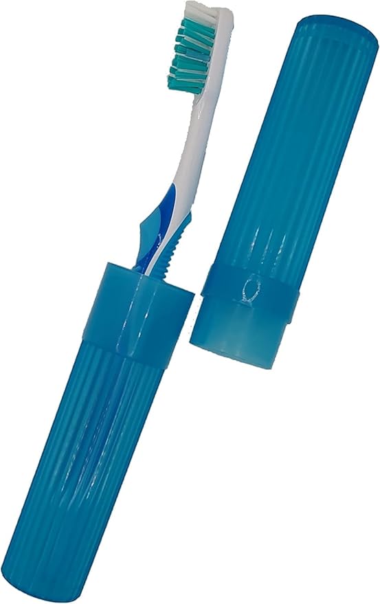 Blue Toothbrush Covers & Soap Box Set - Matching Colors - Tooth Brush Cover Cap, Soap Dish Travel, Soap Dish Holder Travel - Plastic Portable Set with Cover