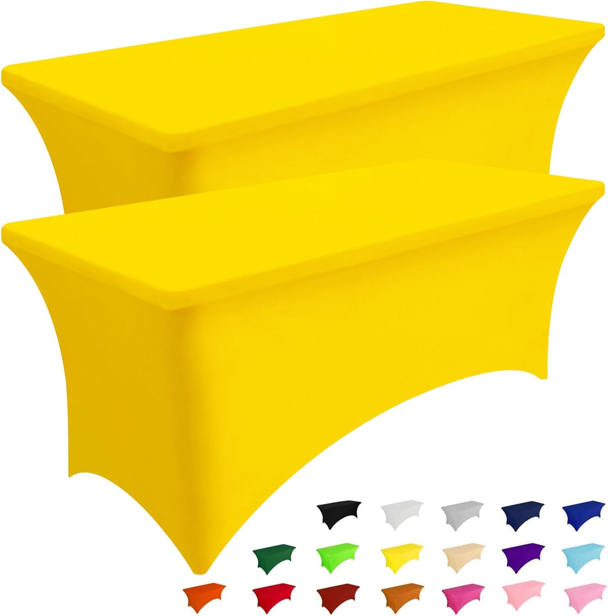 Smiry 2 Pack Spandex Table Cloth 4FT, Elastic Fitted Stretch Tablecloths for Rectangle Tables, Washable Table Cover for Outdoor, Wedding, Banquet & Parties (Yellow, 48Lx30Wx30H Inch)