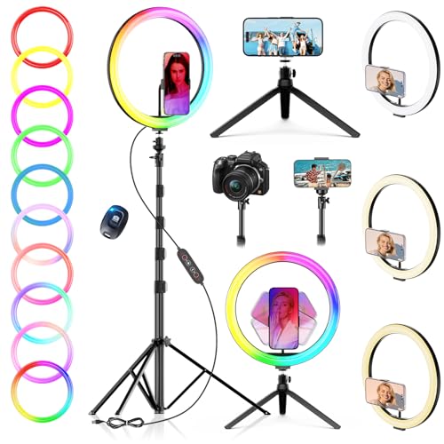12" Selfie Ring Light with 73" Extendable Tripod Stand: PEYOU Desk Selfie Lights 38 Color Modes, Upgrade 3 in 1 Dimmable Adjustable Speed Ring Light for Makeup/TIK Tok/YouTube - size: 73 inch