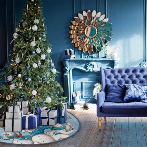 Blue Snowman Christmas Tree Skirt 48inch Snow Xmas Decorations