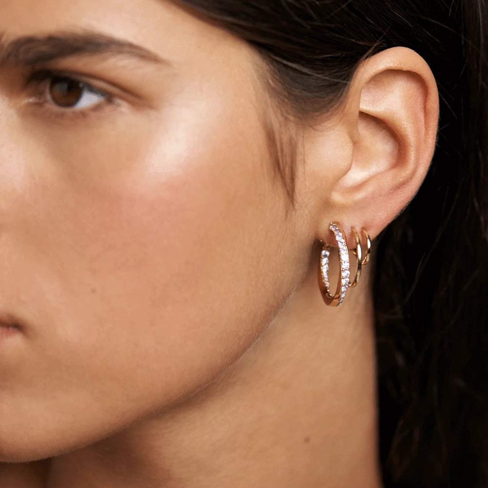 Obidos 14K Gold Plated Triple Huggie Illusion Stud Earrings | Gold Hoop Earrings for Women