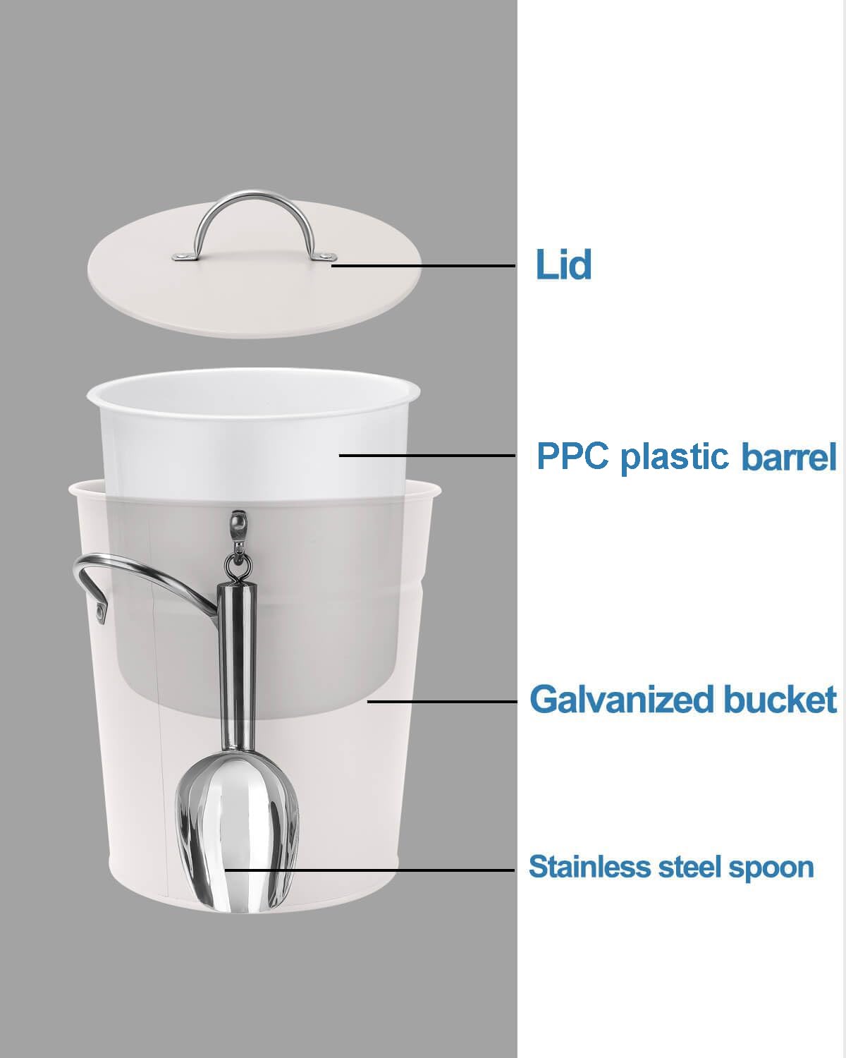 3Qt White Galvanized Ice Bucket with Lid, Scoop & Handles - Ideal for Cocktails, Parties, BBQs, Wine & Champagne. Double-Layer Insulated Outer & Galvanized Inner Layer, Perfect for Home & Outdoor Use