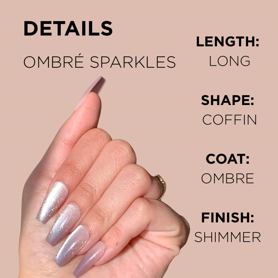 OMBRÉ SPARKLES Press-On Nails by Lavaa Beauty | Gold Ombré Velvet Shimmer Long Coffin Nails