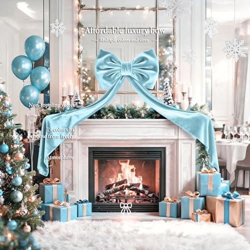 Big Bows, Christmas Decorations, Velvet Christmas Tree Topper Bow, 52 x16 Inch, Giant Christmas Bow Decorations for Home, Wedding, Birthday, Wreath, Door, Wall Decor (Sage Green)