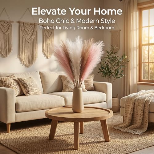 Pampas Grass Decor 30pcs 21.7 Inch, Faux Pampas Grass White Pink Brown Artificial Dried Flowers Fluffy No Shedding for Boho Wedding Home Bedroom Vase Filler - size: White Pink Brown