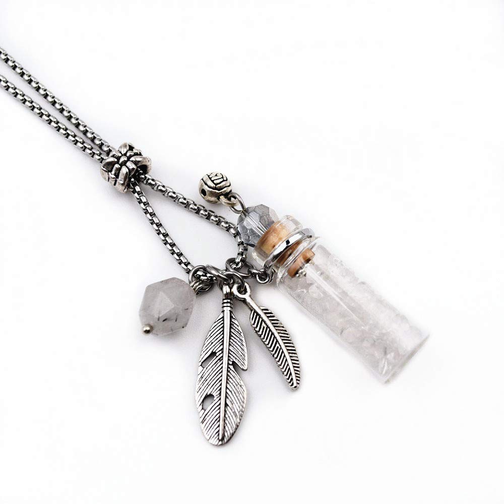 CoolDIY Aromatherapy Essential Oil Diffuser Necklace Locket Pendant Stainless Steel Perfume Necklace Crystal stone Glass vial Necklace (Transparent)