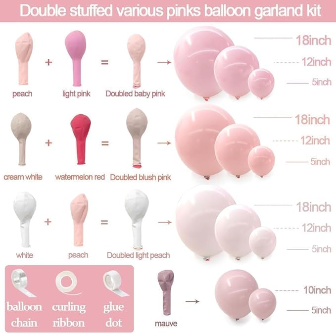 Pastel Pink Balloons Latex Light Baby Pink Balloon Garland Arch Kit Different Sizes for Birthday Baby Shower Winter Bridal Prom Party Decorations