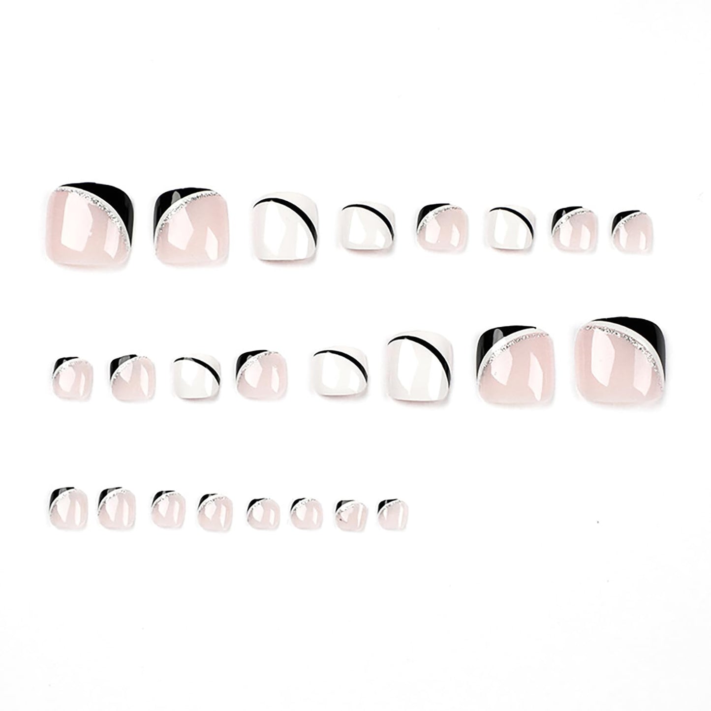 Artificial Acrylic Fake Toenails, Press on Coffin Nails with French Line Designs, Full Cover Reusable False Nails with Glue, Glue on Nails with Charm Stick on Toe Nails for Women(JP1629)