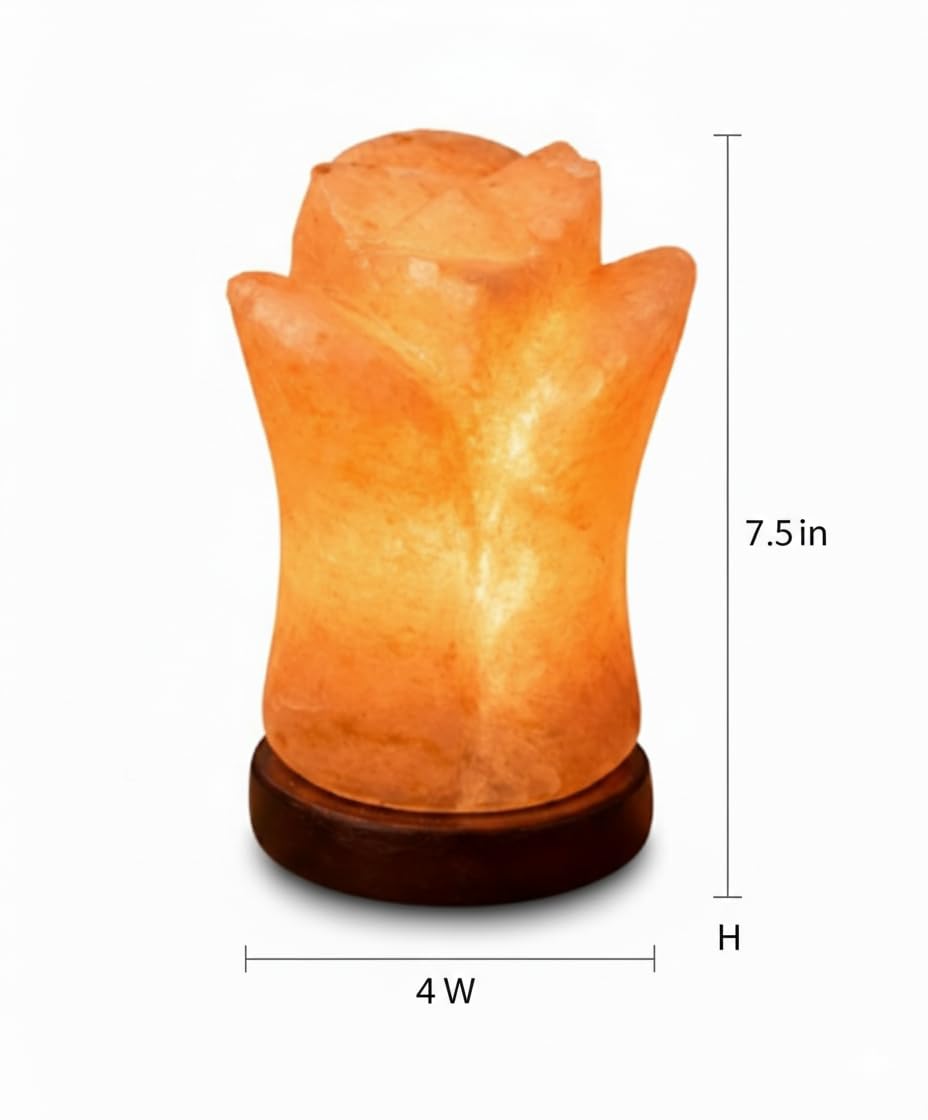 NatureBoost HL Himalayan Pink Salt Flower Shape lamp Wooden Base with dimmer Switch and a Pair of 15W Bulbs. Unique Gift Idea