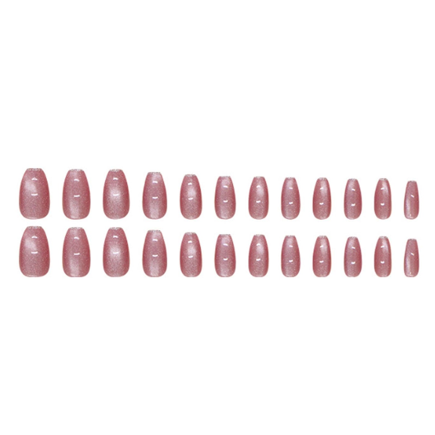 Hkanlre Coffin Press on Nails Pink Fake Nails Tips Full Cover Almond False Medium Cat Eyes Nails for Women 24PCS