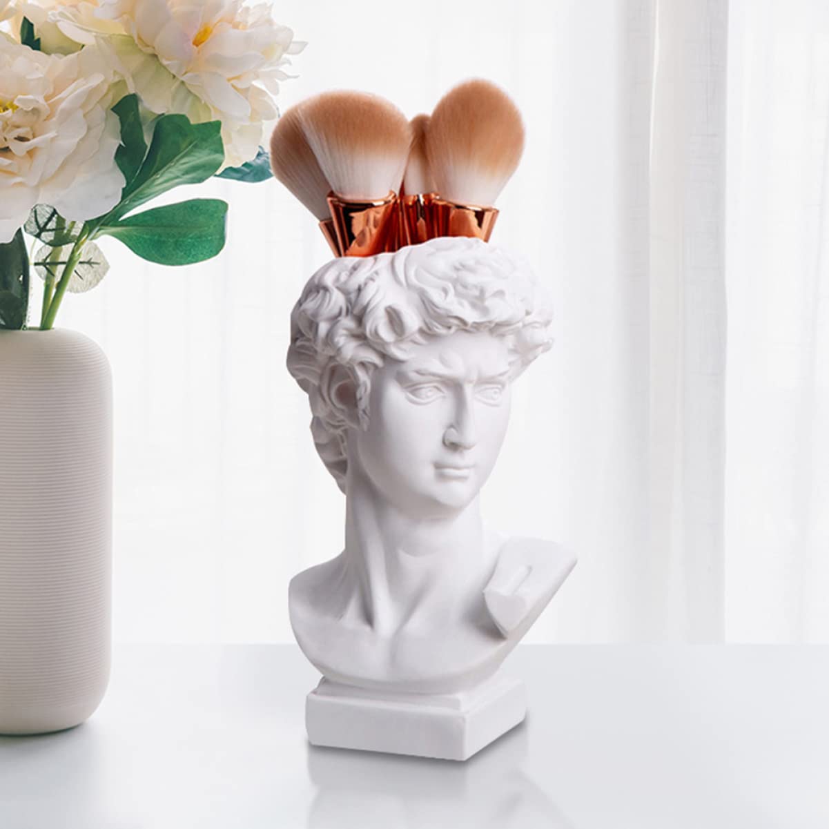 STOBOK Creative Resin Pen Holder with Mini Plant Container Funny Statue Desk Organizer for Office and Home Workspace 6.29X3.54X2.95 Inches