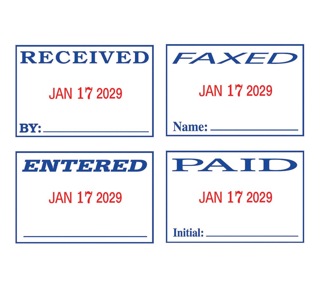 2000 Plus® Self-Inking Date and 4 Phrase Stamp, Blue/Red
