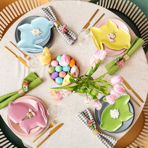 Jinei 4 Pcs Easter Bunny Shaped Plates Ceramic Serving Candy Dishes Rabbit Dinner Tray Salad Dessert Appetizer Plates Dinnerware for Easter Party Spring Garden Tea Party Supplies(Multicolor) - color: Multicolor