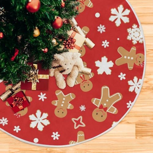 Pfrewn Gingerbread Man Snow Christmas Cookie Christmas Tree Skirt 48" Farmhouse Winter Mini Xmas Tree Skirts Mat for Welcome Holiday Party Supplies Rustic Ornaments Indoor Home Decor