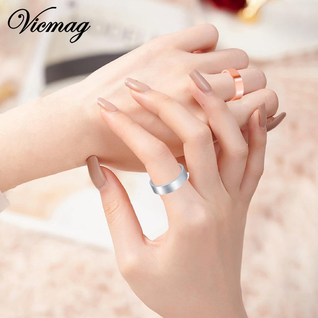 Vicmag Copper Magnetic Ring for Women, Magnetic Rings Ladies Fingers Thumb 100% Solid Pure Copper Jewelry Gift Adjustable(4PCS Glossy & Love)