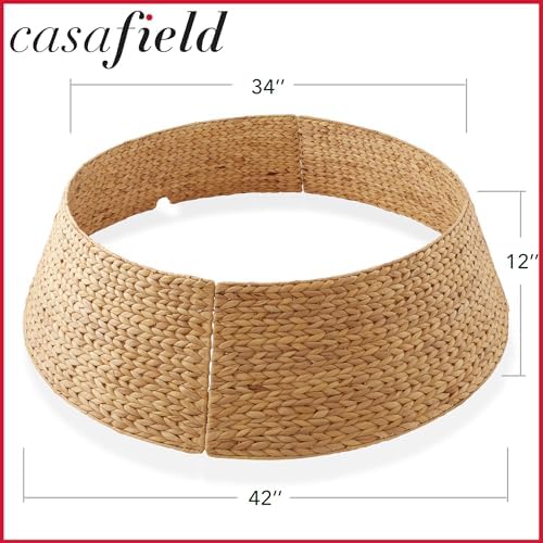 Casafield 42-Inch Christmas Tree Collar, Woven Water Hyacinth Tree Base Cover with Cord Cut Out, Natural