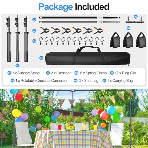 FUDESY 10x20ft Backdrop Stand Heavy Duty Adjustable Photography Background Support System with Angle Rotatable Connector, Spring Clamps, Sandbags, Ring Clips, Carry Bag for Photo Video Studio, Wedding - size: 10x20ft