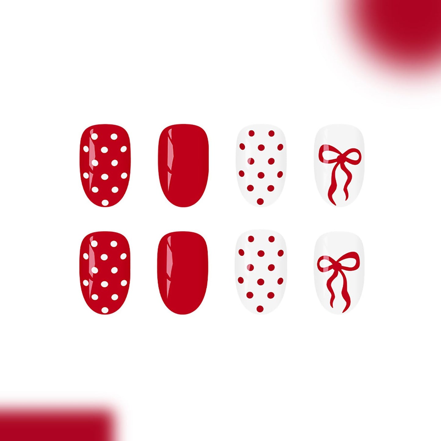 24Pcs Short Almond Press on Nails Cute Bow Polka Dot Press on Nails Valentines Fake Nails French Tip False Nail Red White Full Cover Artificial Nails Press ons Cute Reusable Stick on Nails for Women