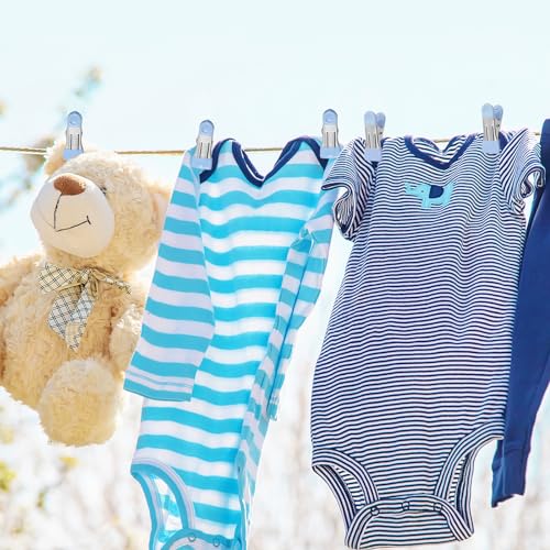 Clothes Pins Heavy Duty 30 Pack - 2.17 Inch Metal Chip Clips, Clothespins for Photo Drying Clothesline Laundry Sock, Bag Clips for Food Kitchen Stainless Steel with Rubber, Blue - color: Light Blue
