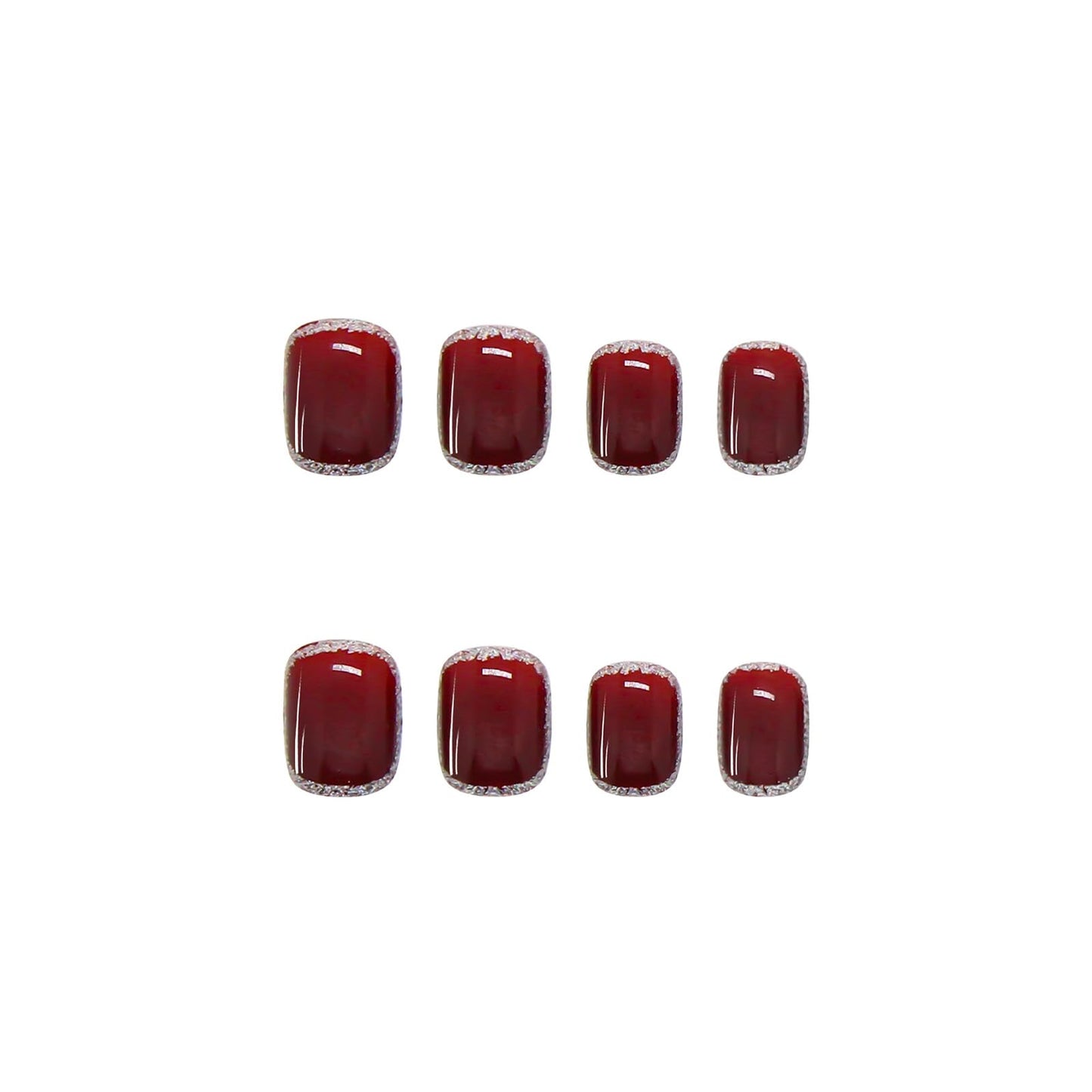 Wine Red Press On Nails Short Squoval Fake Nails Glitter Square Acrylic Nails Press Ons Glossy Glue on Nails Stick On Nails for Women Girls Manicure Gel Nail Kit 24pcs