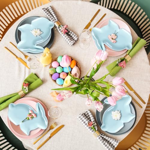 Jinei 4 Pcs Easter Bunny Shaped Plates Ceramic Serving Candy Dishes Rabbit Dinner Tray Salad Dessert Appetizer Plates Dinnerware for Easter Party Spring Garden Tea Party Supplies((Blue) - color: Blue