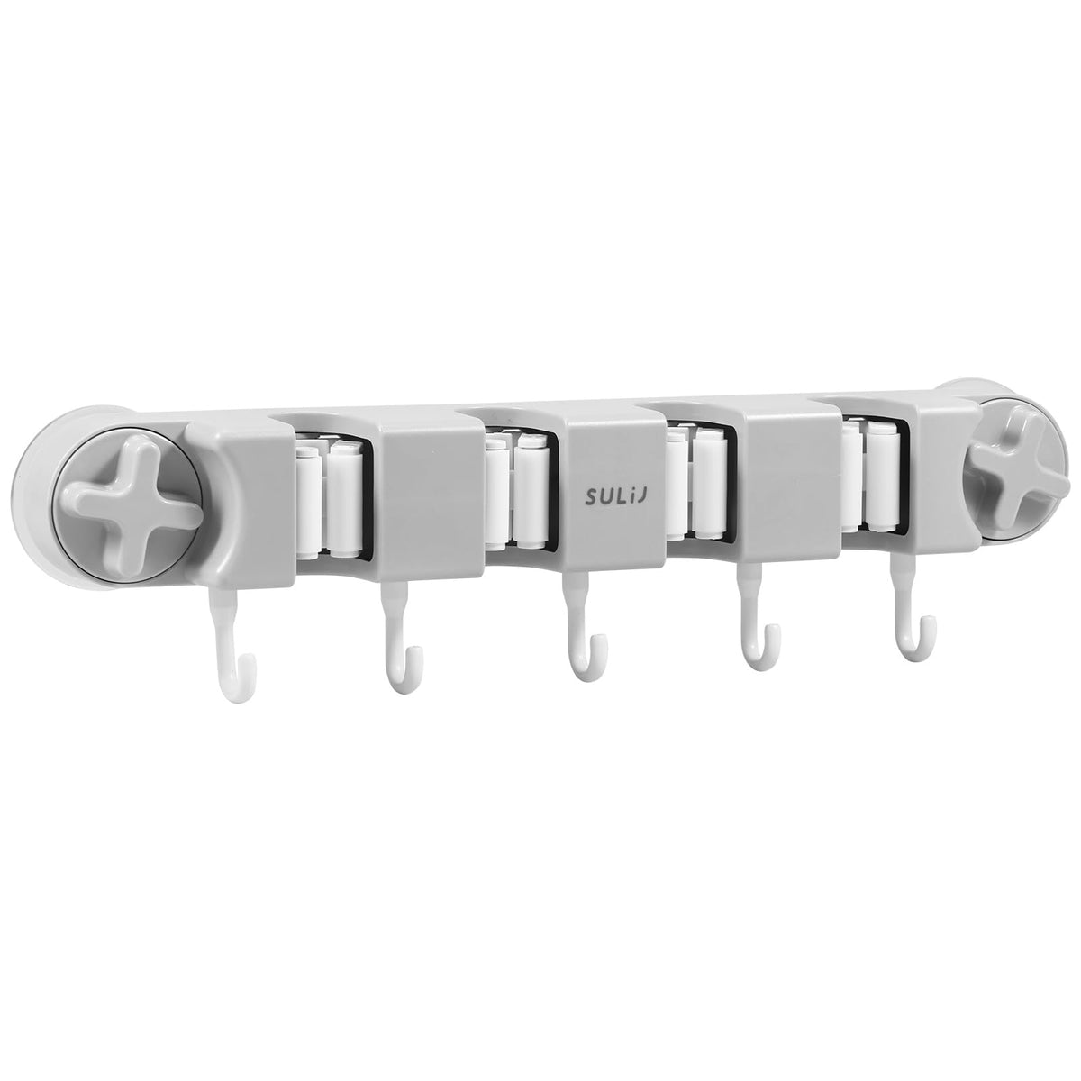 Broom Holder Wall Mount Sturdy Mop and Broom Organizer with 4 Racks and 5 Hooks Vacuum Suction Cup Broom Mop Holder for Home