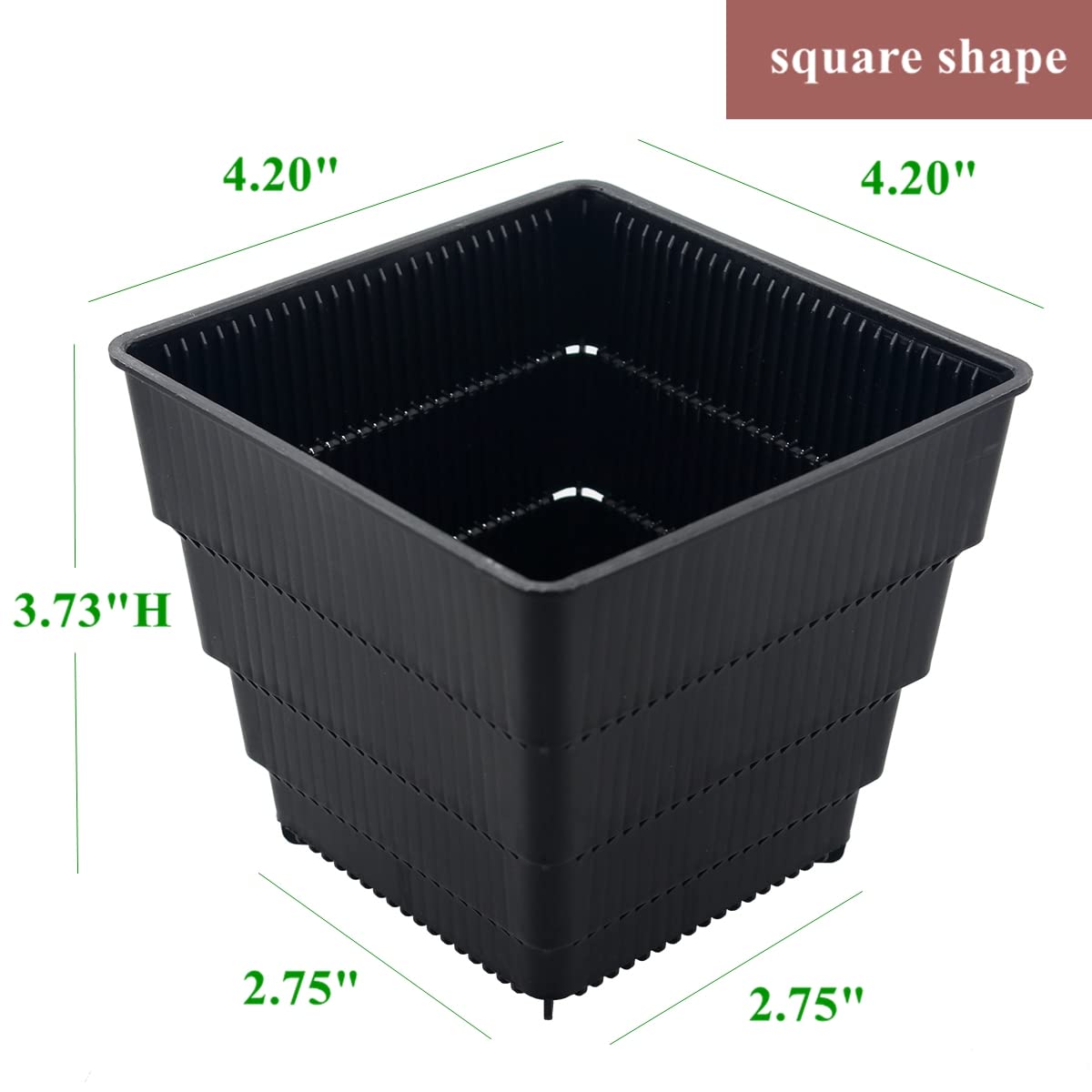 BangQiao 4.20 Inch Plastic Square Flower and Succulent Nursery Plant Pot Planter Container, Pack of 8, Black