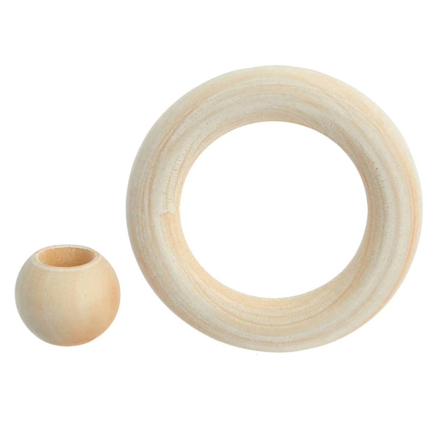 Bright Creations Set of 50 Wooden Beads and 30 Rings for Macrame, DIY Pendant Connectors, Wall Hanging Craft (2.2 in/20mm)