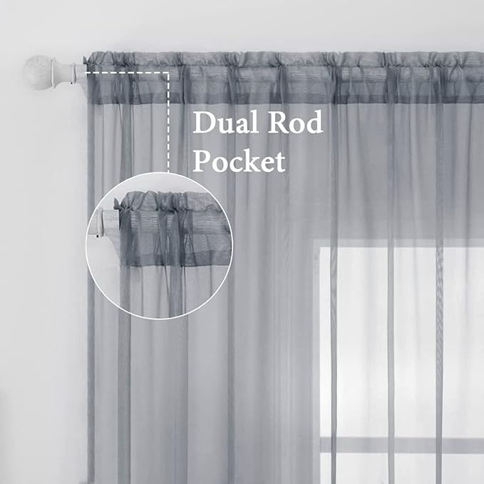MIULEE 2 Panels Solid Color Sheer Window Curtains Elegant Window Voile Panels/Drapes/Treatment for Bedroom Living Room (54X108 Inches Dark Grey)