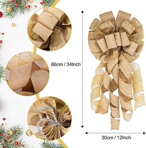 Syhood 13 Pcs Christmas Bow Tree Topper Set Flaxen