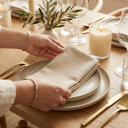 ACCENTHOME Accent Home 100% Cotton Napkins, Delicate Cloth Napkins for Dinners, Parties and Weddings，18 x 18 Inch Set of 12 - Natural - color: 01 - Natural - Twill, size: 18"x18" - Pack of 12
