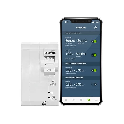Leviton 2nd Gen Smart Circuit Breaker with Remote Control, GFPE, 2-Pole 25 Amp, 120/240-Volt and 120/208-Volt, 10kA Interrupt Rating, LB225-EST
