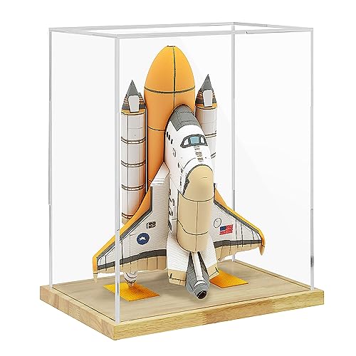 Clear Acrylic Display Case with Solid Wood Base for Trophy, Collectibles, Assemble Cube Display Box Stand Dust Proof Protection Showcase for Action Figures Toys - by BenchPro - size: 21" H x 17" L x 12" D, style: 1" Thick Wood