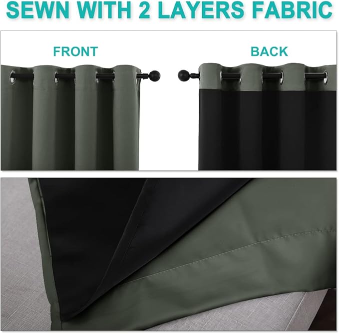 NICETOWN 100% Blackout Window Curtain Panels, Full Light Blocking Drapes with Black Liner for Nursery, 72-inch Drop Thermal Insulated Draperies (Dark Mallard, 2 Pieces, 42-inch Wide Per Panel)