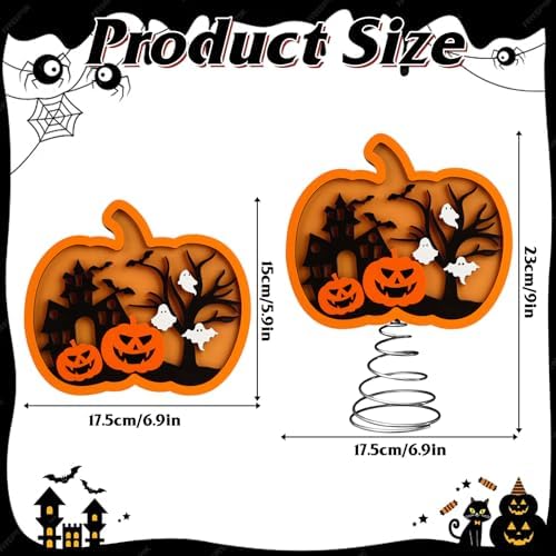 Halloween Pumpkin Tree Topper 9" 3D Pumpkin Ghost Light Shadow Box