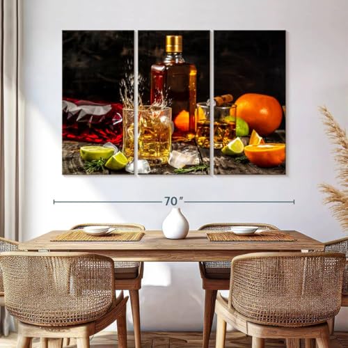 ElephantStock - Citrus Whiskey And Cigar Wall Art - Horizontal Multi Panel Canvas - 3 Piece Living Room Wall Decor - Photography Food And Drink Multi Piece Wall Art - Brown And Gray Decor - 65" x 42" - size: 65L" x 42W"