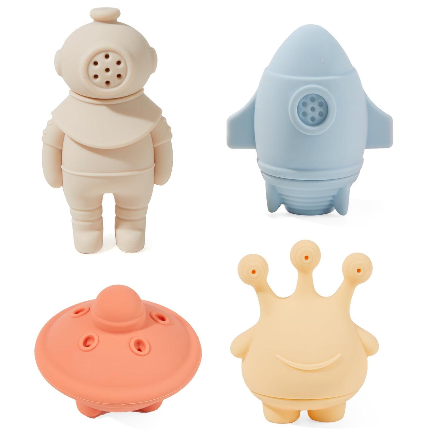 AMCHSURI Bath Toys, Space & Rocket 4 Pack | Dishwasher-Safe & Mold Free Silicone Bath Toys | Soft, Squeezable & Float on Water | Soft & Easy-Grip Baby & Toddler Bath Toy Set | Baby Pool Toys